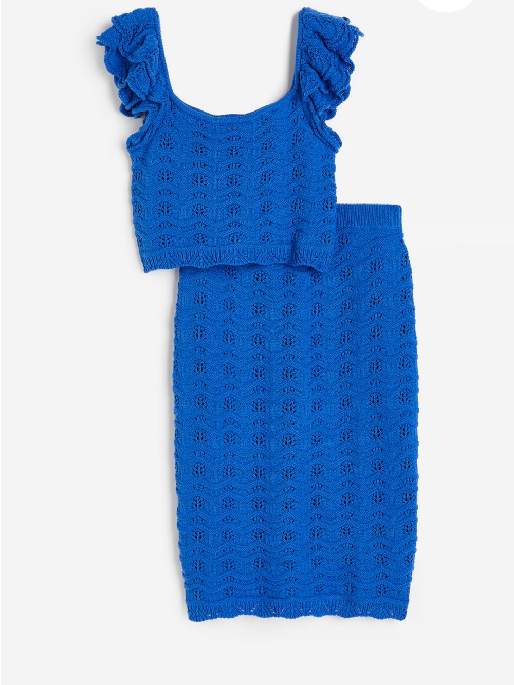 H&M Maternity Blue Sweater Knit Ruffle Sleeve Two-Piece Top and Skirt Set
